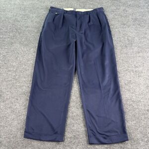 Vintage Polo Golf Ralph Lauren Dress Pants Men 38x30 Blue Pleated Cuffed Poly